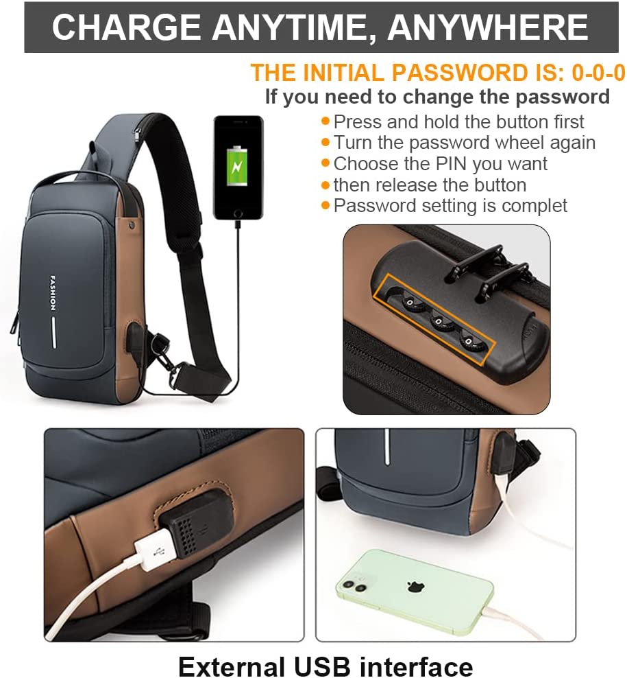 Dwenles Anti theft Crossbody Sling Bag,Waterproof Chest Daypack with USB Charging, Shoulder Backpack for Men Women (Black) - Image 4